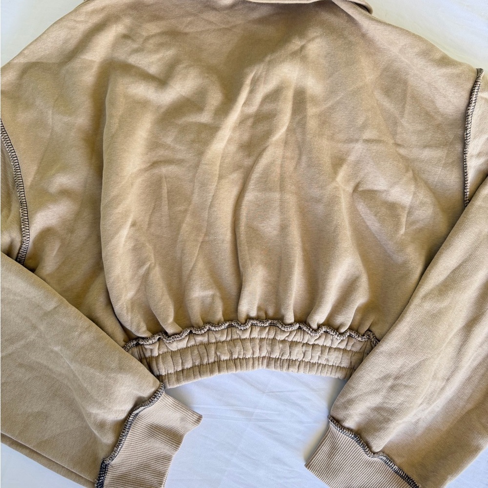 Fashion Nova Cropped Half Zip Cropped Sweater in Tan - Picture 4 of 5